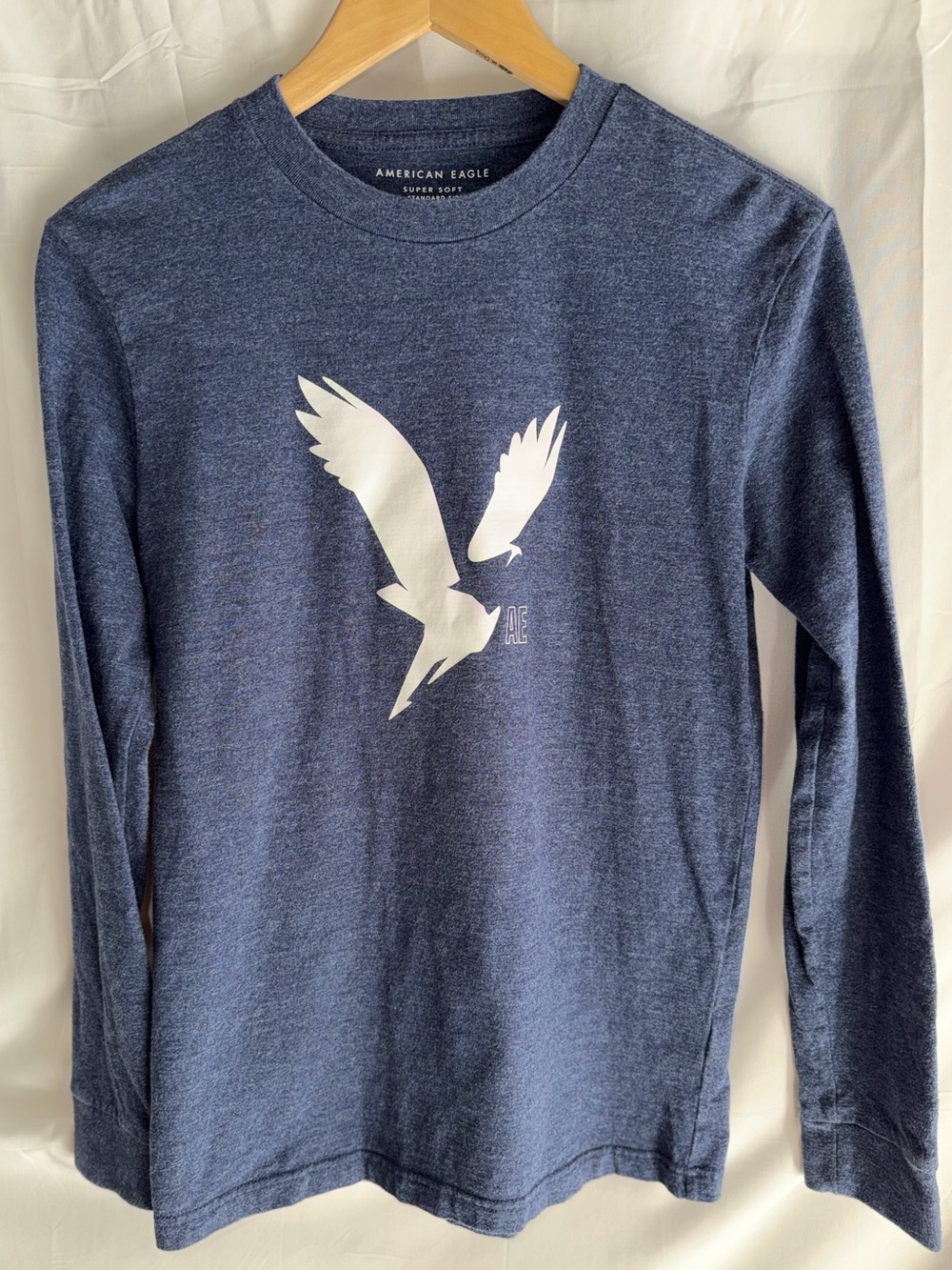 American Eagle Outfitters Navy Long-Sleeve Tee with White Eagle Graphic